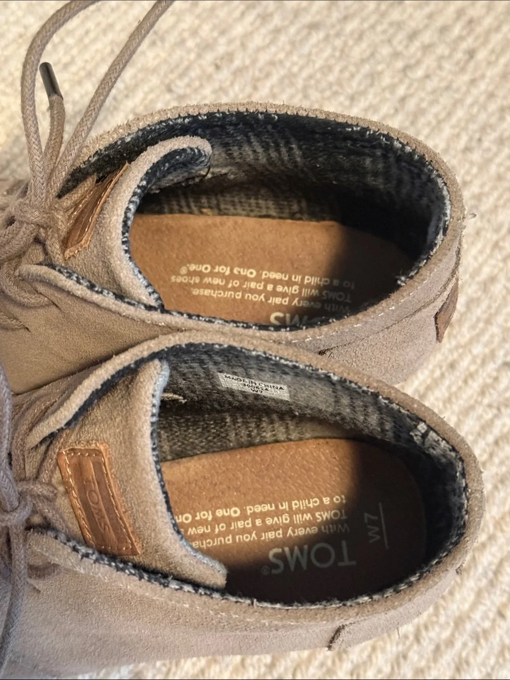 TOMS Taupe Suede Lace-Up Wedge Ankle Boots